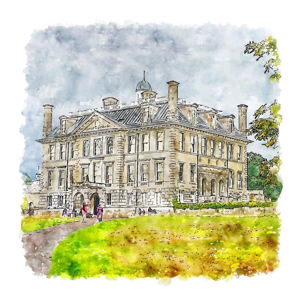 illustrazione disegnata a mano di schizzo dell'acquerello di kingston lacy castle italia vettore