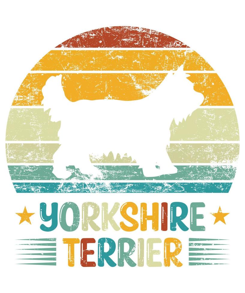 divertente yorkshire terrier vintage retrò tramonto silhouette regali amante del cane proprietario del cane t-shirt essenziale vettore