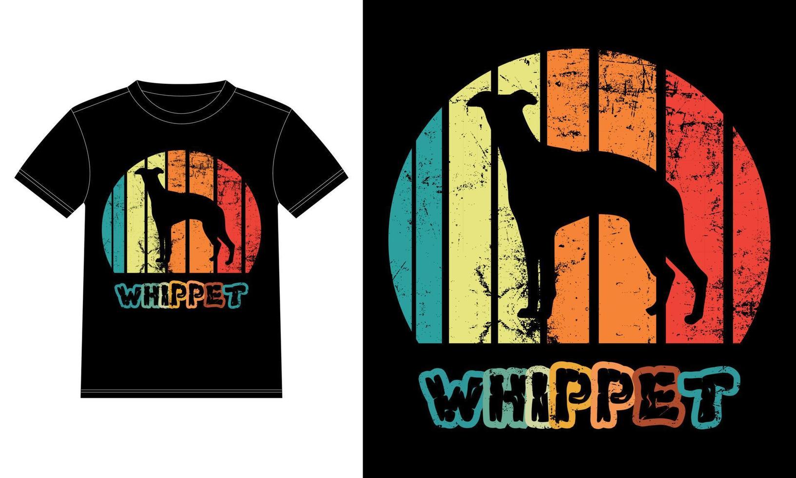divertente whippet vintage retrò tramonto silhouette regali amante del cane proprietario del cane t-shirt essenziale vettore