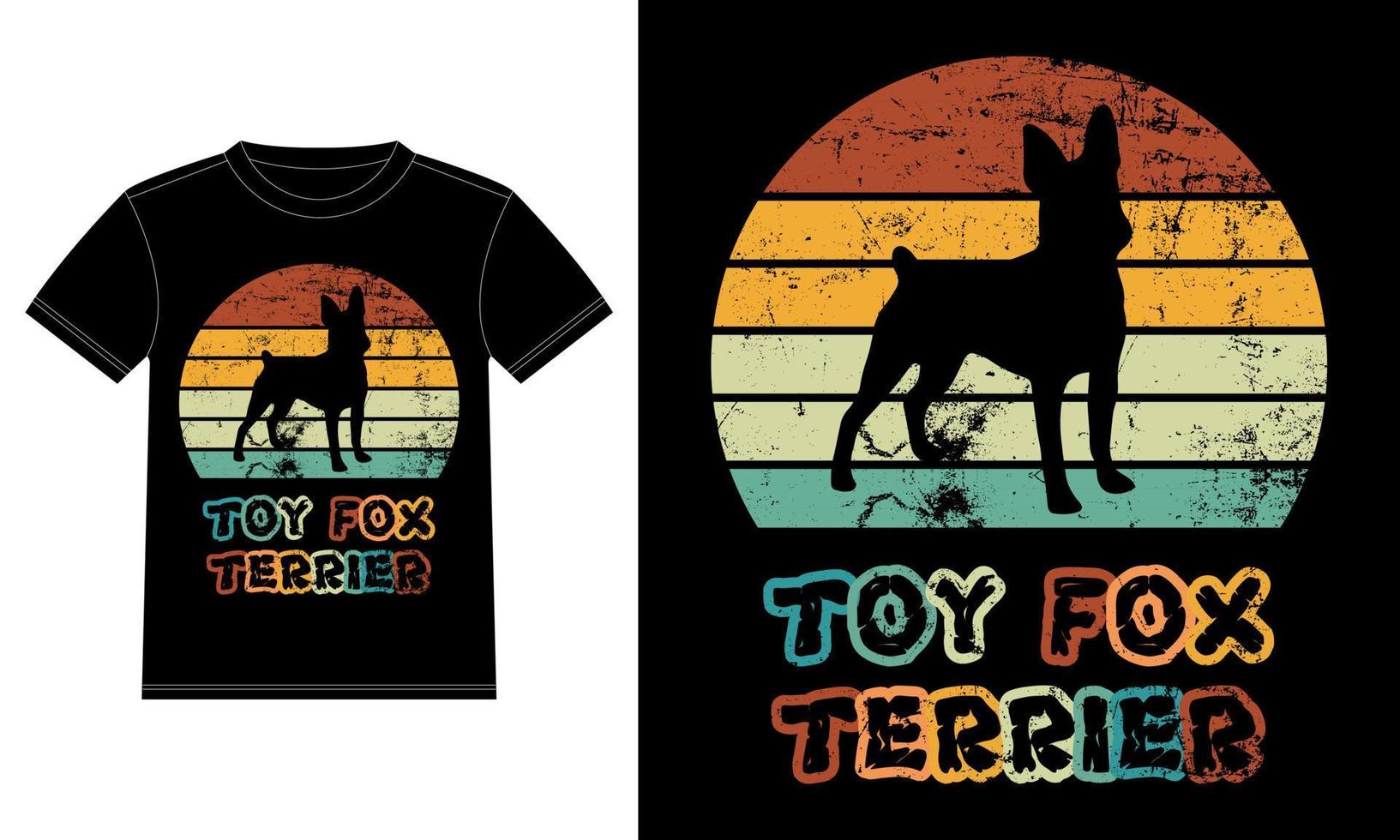 divertente giocattolo fox terrier retrò vintage tramonto t-shirt modello di progettazione, bordo di toy fox terrier, vetrofania auto, baccello, copertina, sfondo bianco isolato, regalo silhouette per amante del toy fox terrier vettore