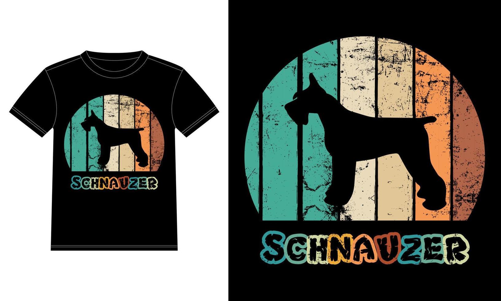 divertente schnauzer retrò vintage tramonto t-shirt modello di progettazione, scheda schnauzer, vetrofania auto, baccello, copertina, sfondo bianco isolato, regalo silhouette per amante schnauzer vettore