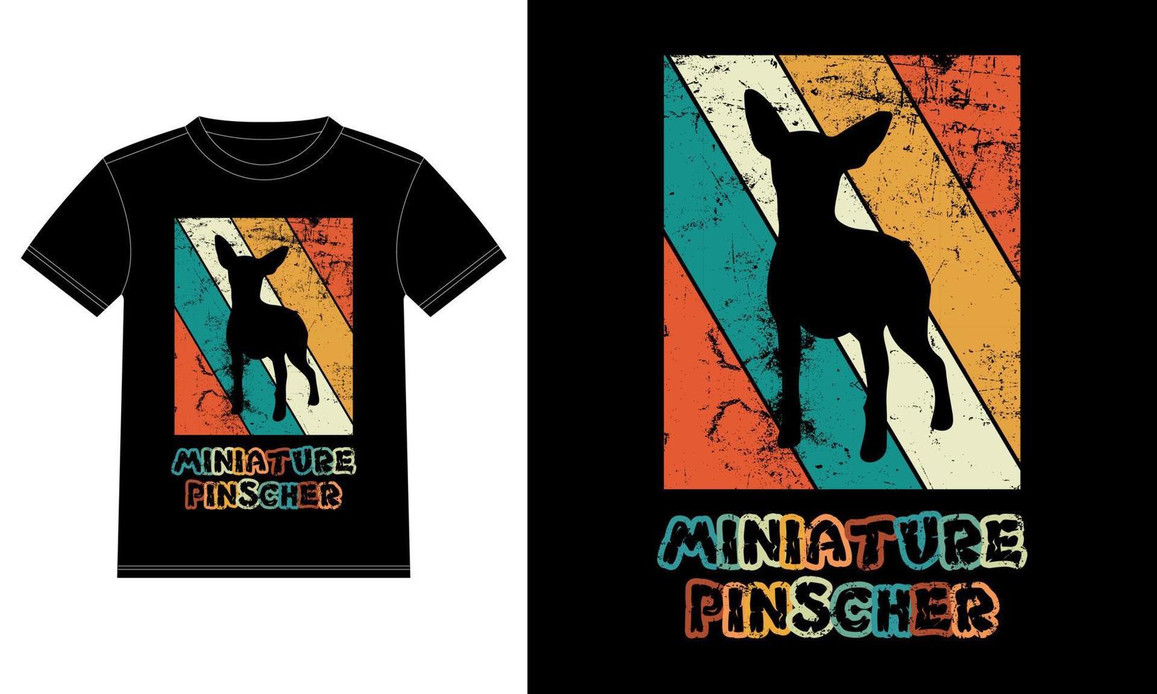 divertente miniatura pinscher vintage retrò tramonto silhouette regali amante del cane proprietario del cane t-shirt essenziale vettore