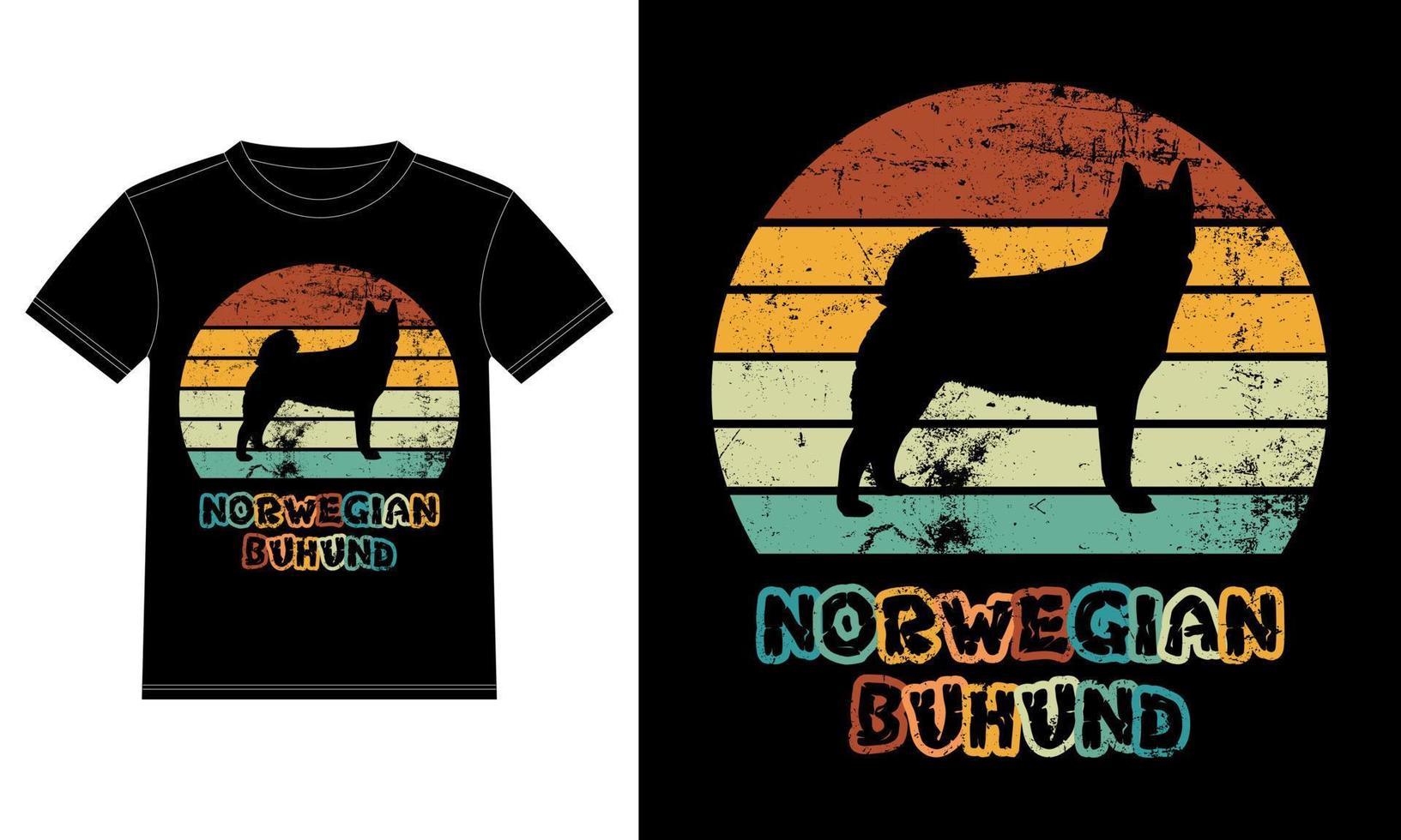 divertente modello di progettazione di t-shirt tramonto vintage retrò buhund norvegese, bordo di buhund norvegese, vetrofania dell'auto, baccello, copertina, sfondo bianco isolato, regalo di sagoma per l'amante di buhund norvegese vettore