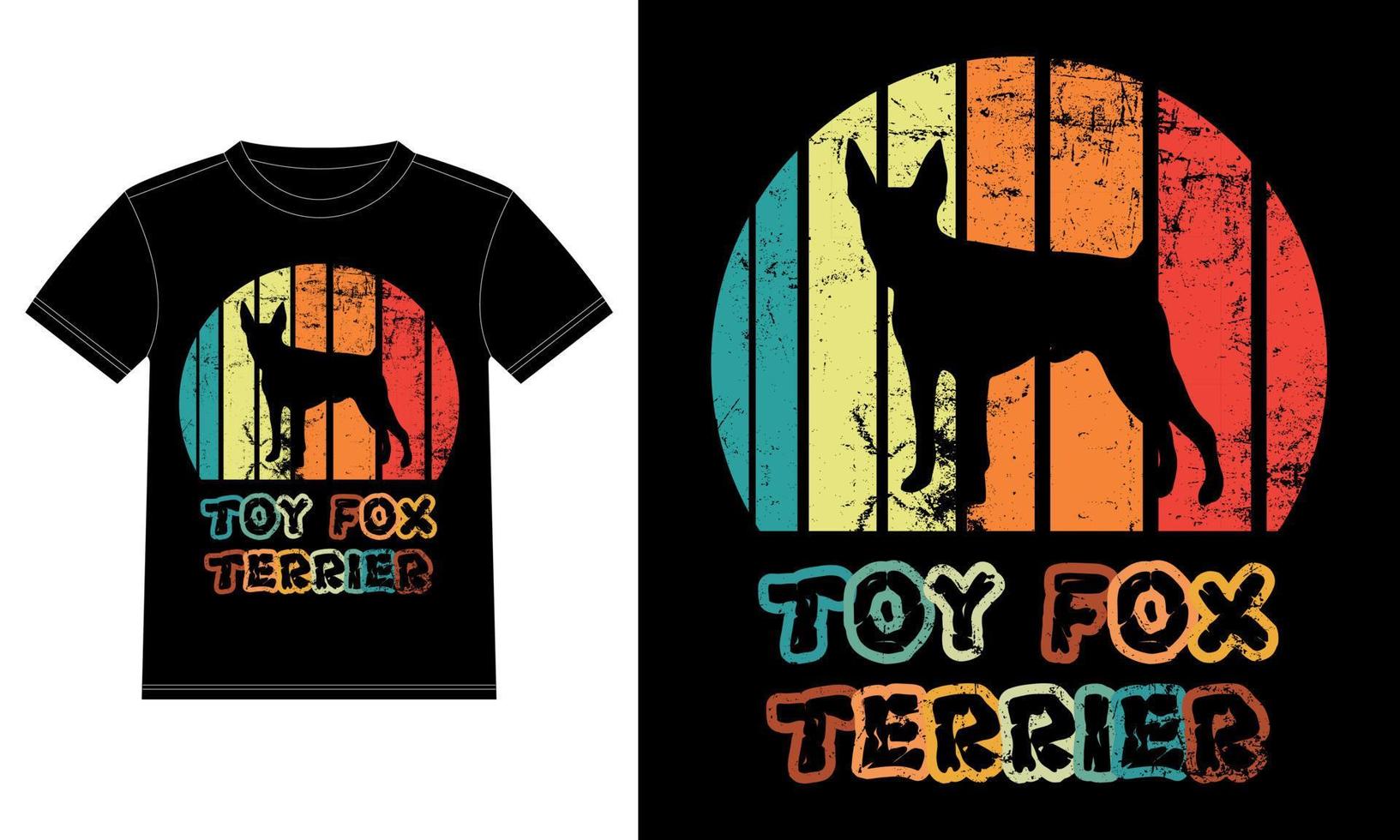 divertente giocattolo fox terrier retrò vintage tramonto t-shirt modello di progettazione, bordo di toy fox terrier, vetrofania auto, baccello, copertina, sfondo bianco isolato, regalo silhouette per amante del toy fox terrier vettore