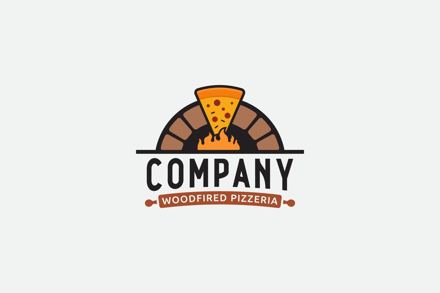 logo pizza con una combinazione di trancio di pizza e tradizionale stufa in mattoni. vettore