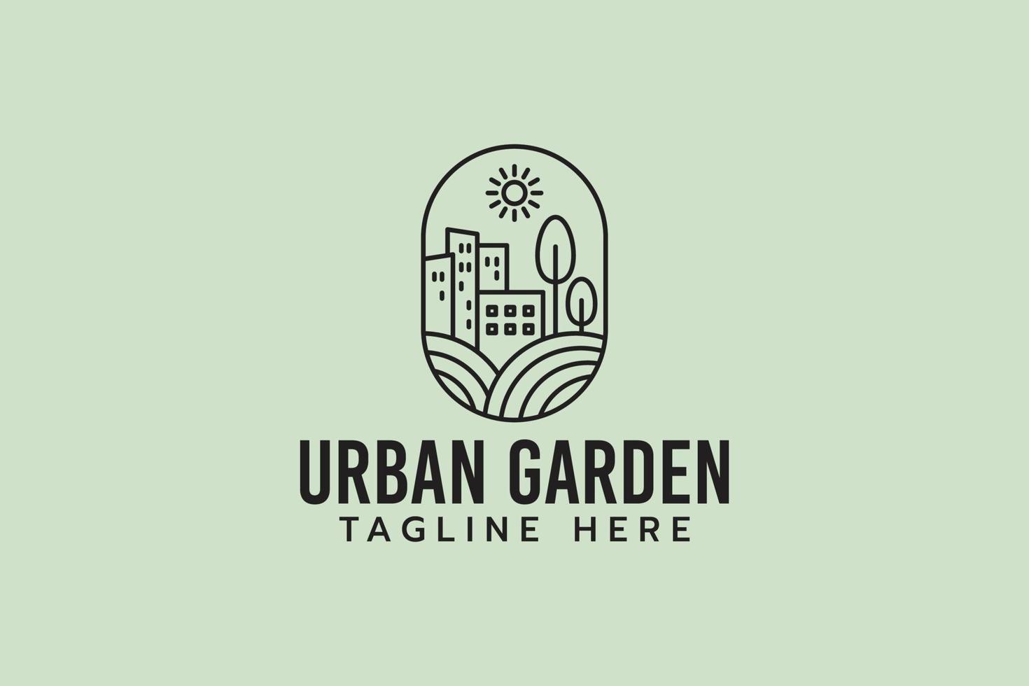 logo del giardino urbano con una combinazione di paesaggi urbani e agricoli. vettore