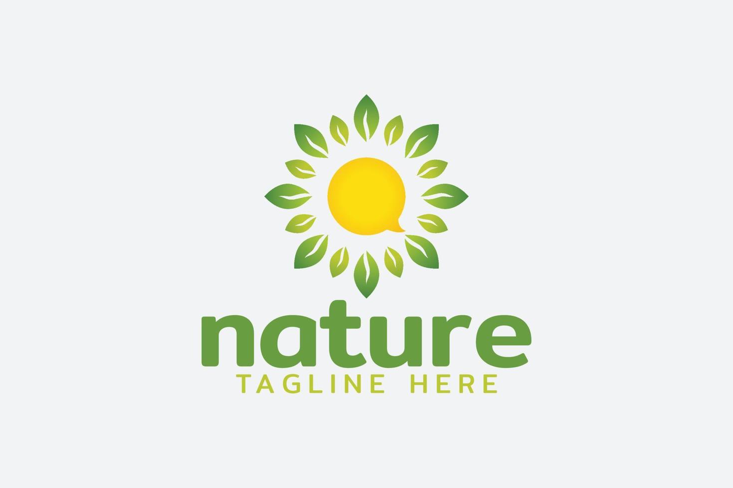 logo nature talk con una combinazione di sole, bolle e foglie. vettore