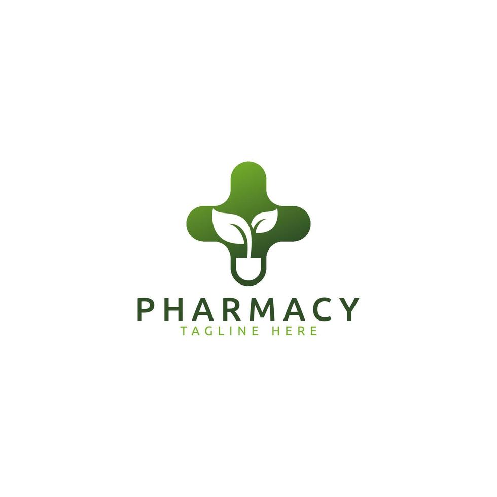 logo della farmacia con immagine di croce e foglie per qualsiasi attività in particolare per farmacia, medicina, assistenza sanitaria e medica. vettore