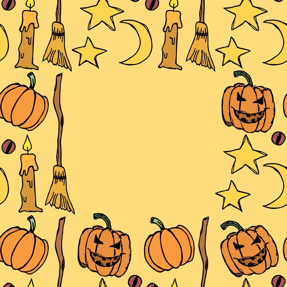 sfondo di halloween. cornice di halloween di vettore di doodle con posto per testo