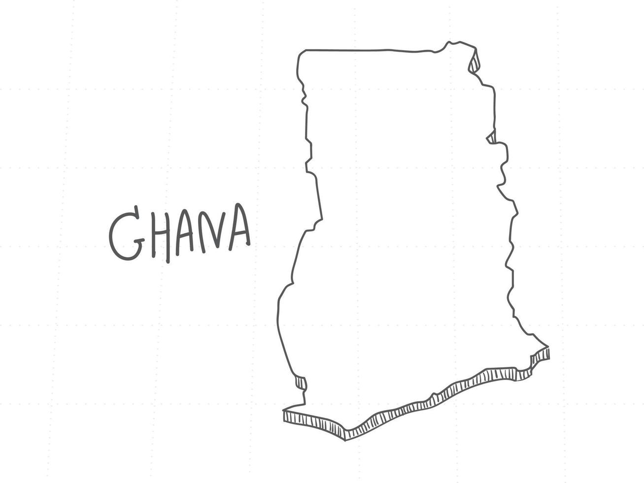 disegnato a mano della mappa 3d del ghana su sfondo bianco. vettore
