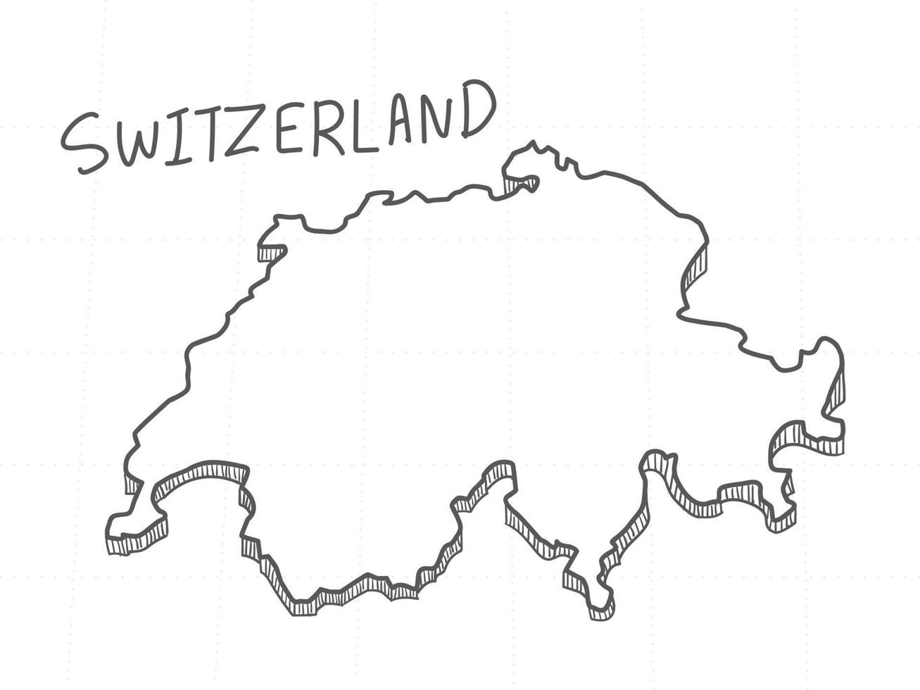 disegnato a mano della svizzera mappa 3d su sfondo bianco. vettore