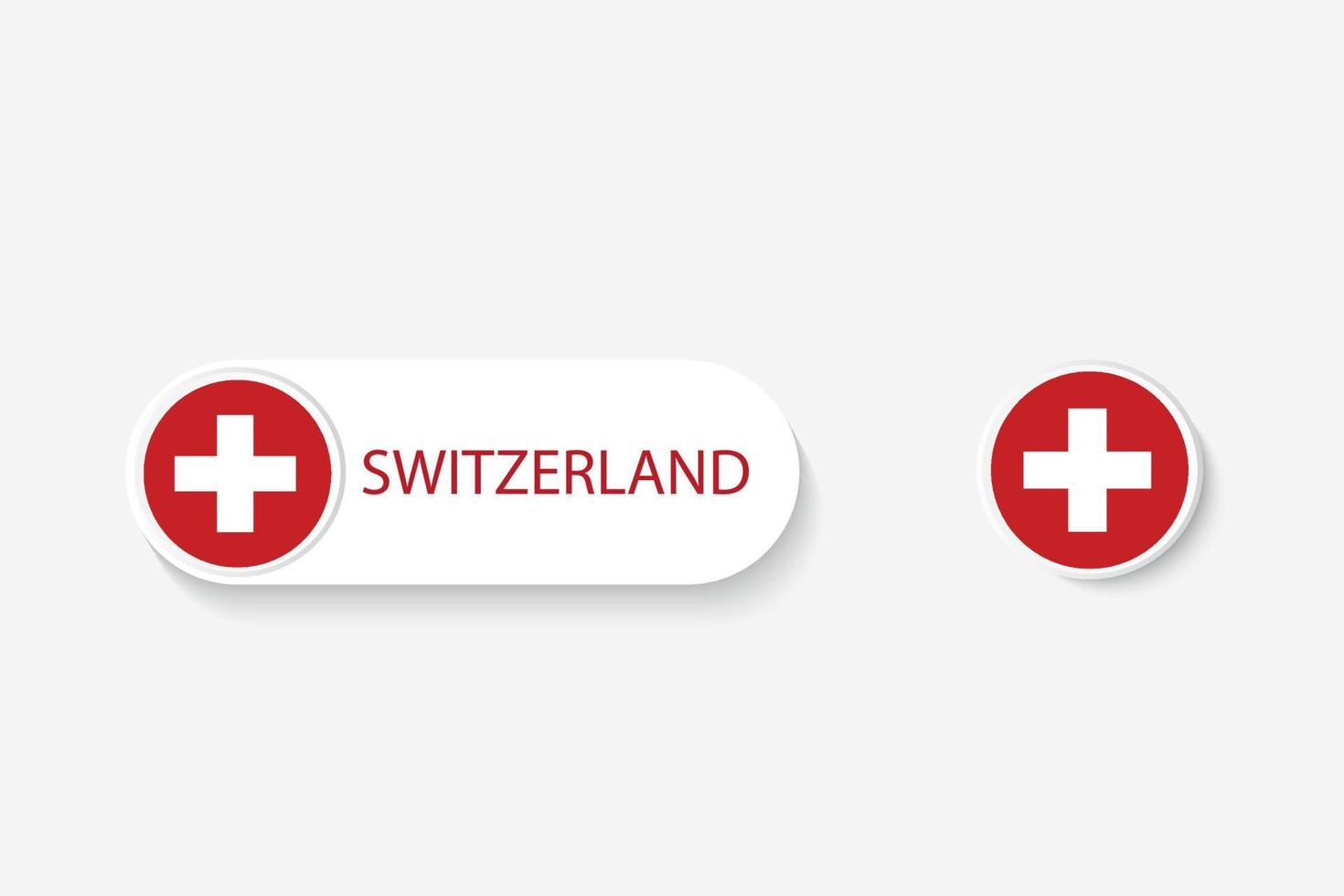 bandiera del pulsante della svizzera nell'illustrazione di forma ovale con la parola della svizzera. e pulsante bandiera svizzera. vettore