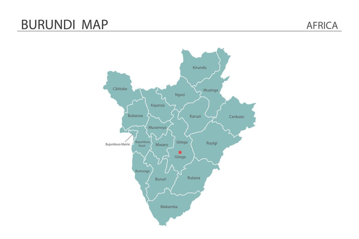 burundi mappa illustrazione vettoriale su sfondo bianco. la mappa ha tutta la provincia e segna la capitale del burundi.