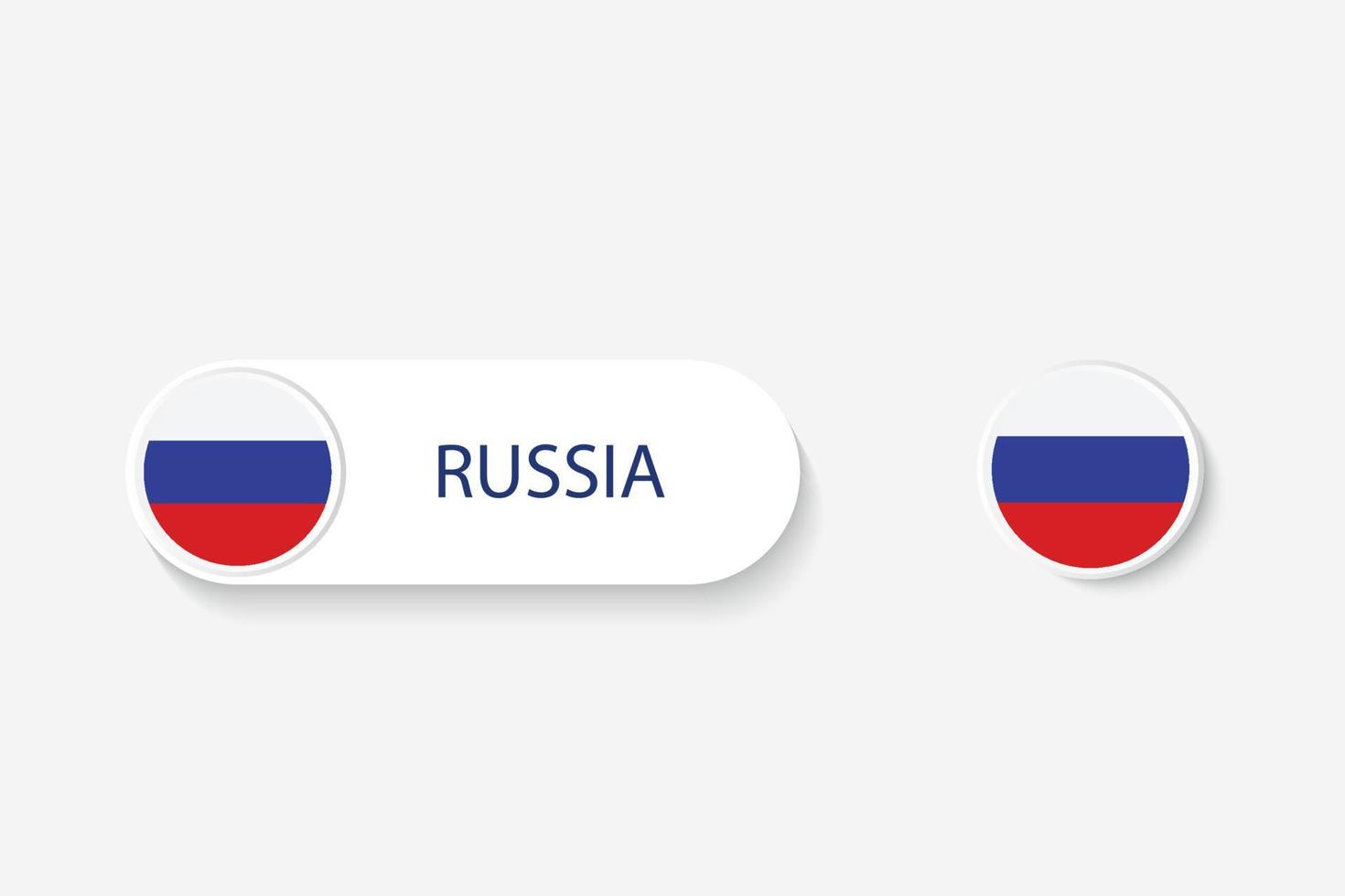 bandiera del pulsante della russia nell'illustrazione di forma ovale con la parola della russia. e pulsante bandiera russia. vettore