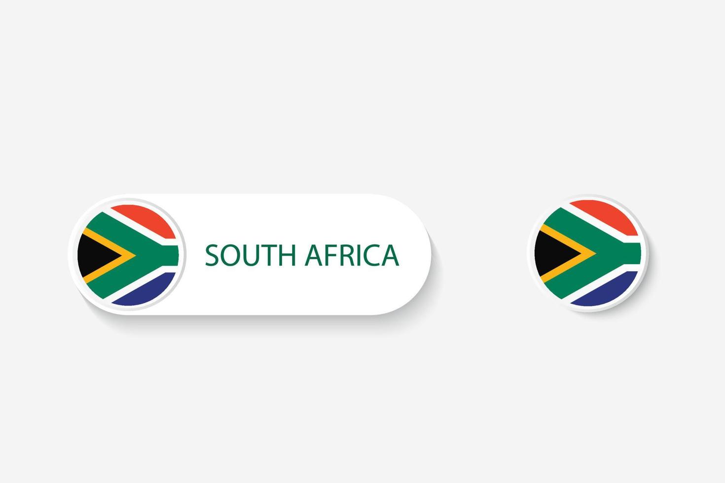 bandiera del pulsante del sud africa nell'illustrazione di forma ovale con la parola del sud africa. e pulsante bandiera sudafrica. vettore