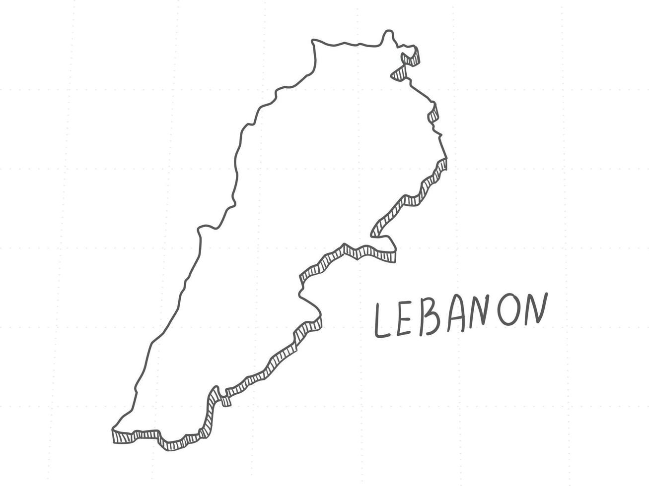 disegnato a mano della mappa 3d del Libano su sfondo bianco. vettore