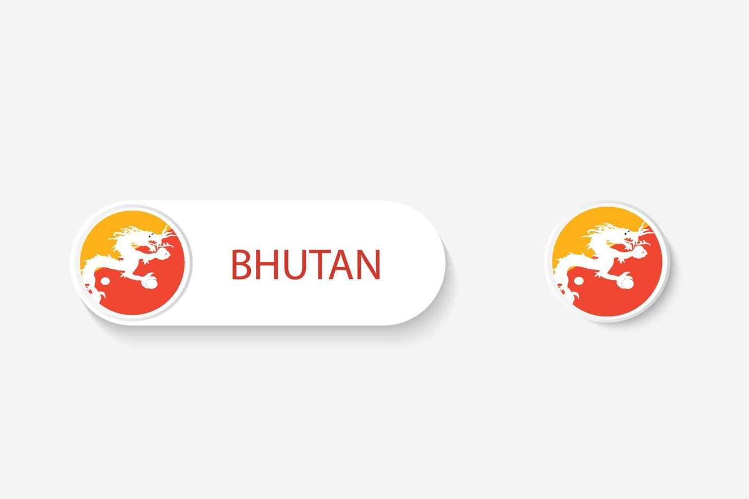 bandiera del pulsante del bhutan nell'illustrazione di forma ovale con la parola del bhutan. e pulsante bandiera bhutan. vettore