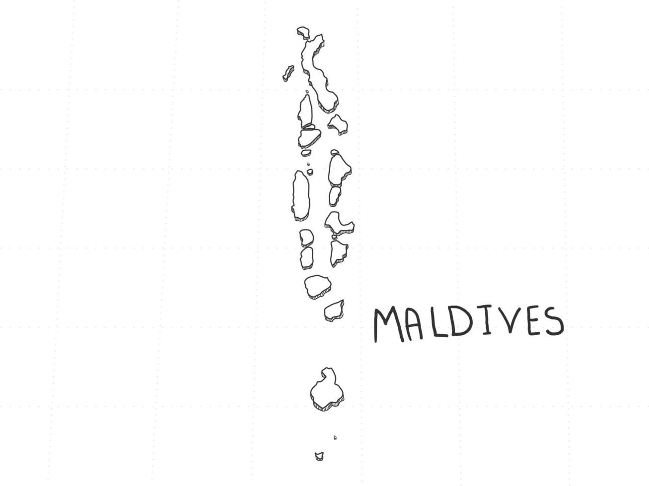 disegnato a mano della mappa 3d delle maldive su sfondo bianco. vettore