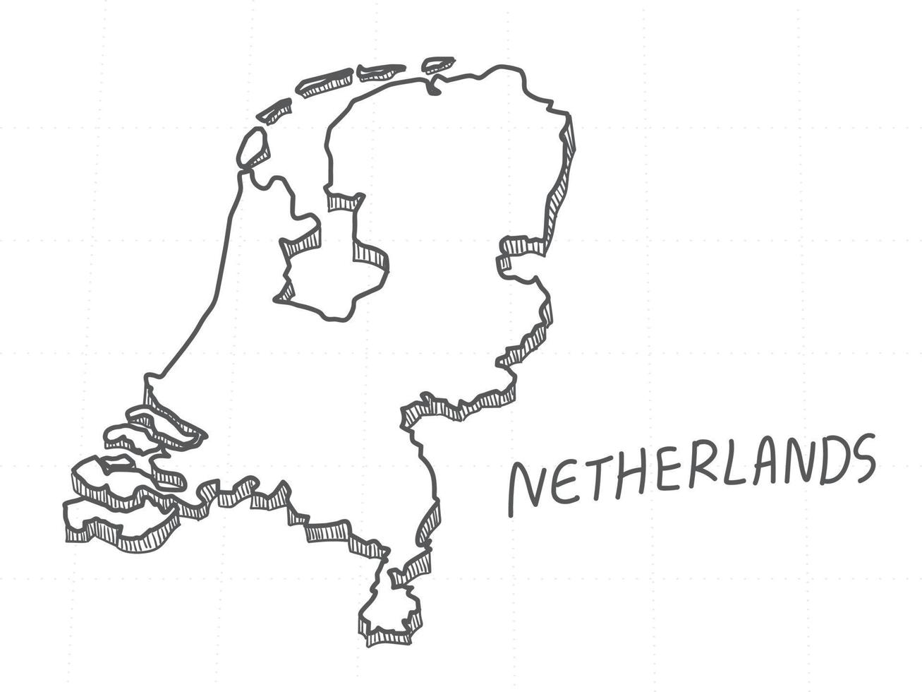 disegnato a mano della mappa 3d dei Paesi Bassi su sfondo bianco. vettore