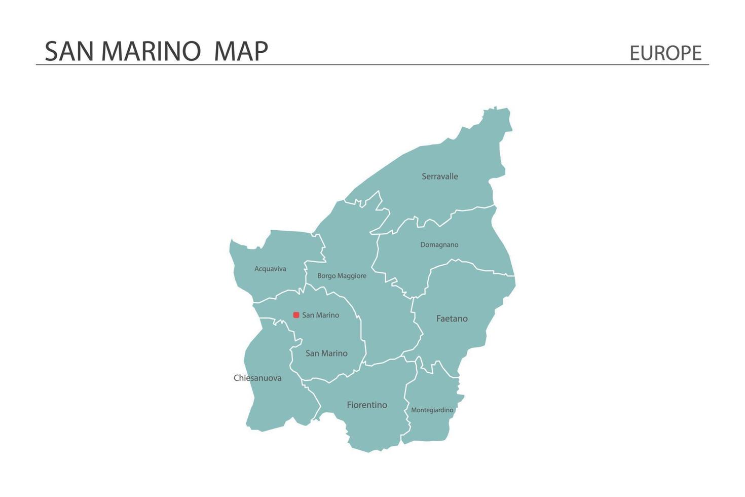 vettore mappa san marino su sfondo bianco. la mappa ha tutta la provincia e segna il capoluogo di san marino.