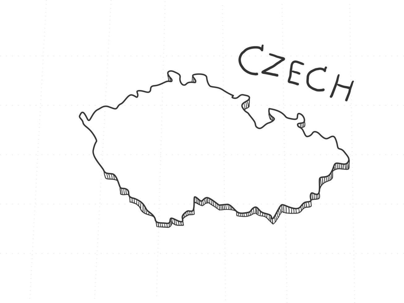 disegnato a mano della mappa ceca 3d su sfondo bianco. vettore