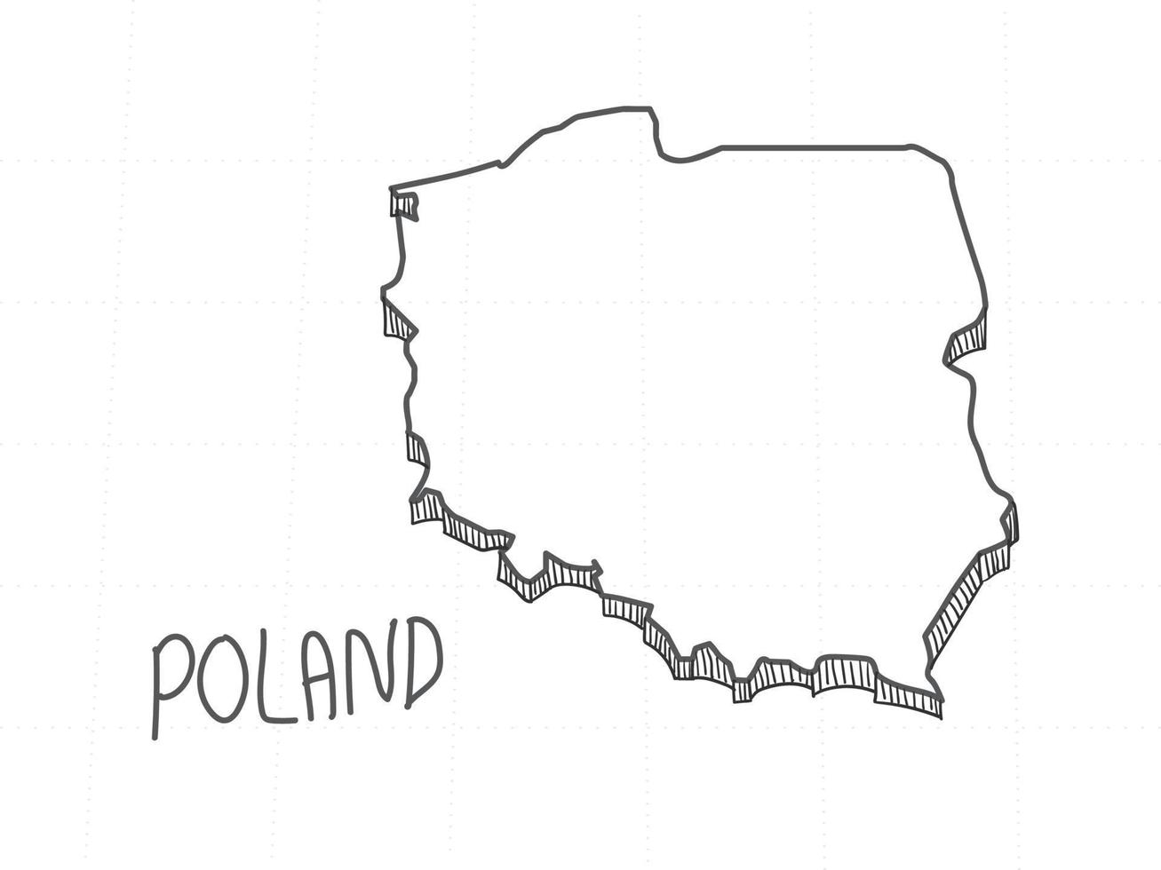 disegnato a mano della mappa 3d della polonia su sfondo bianco. vettore