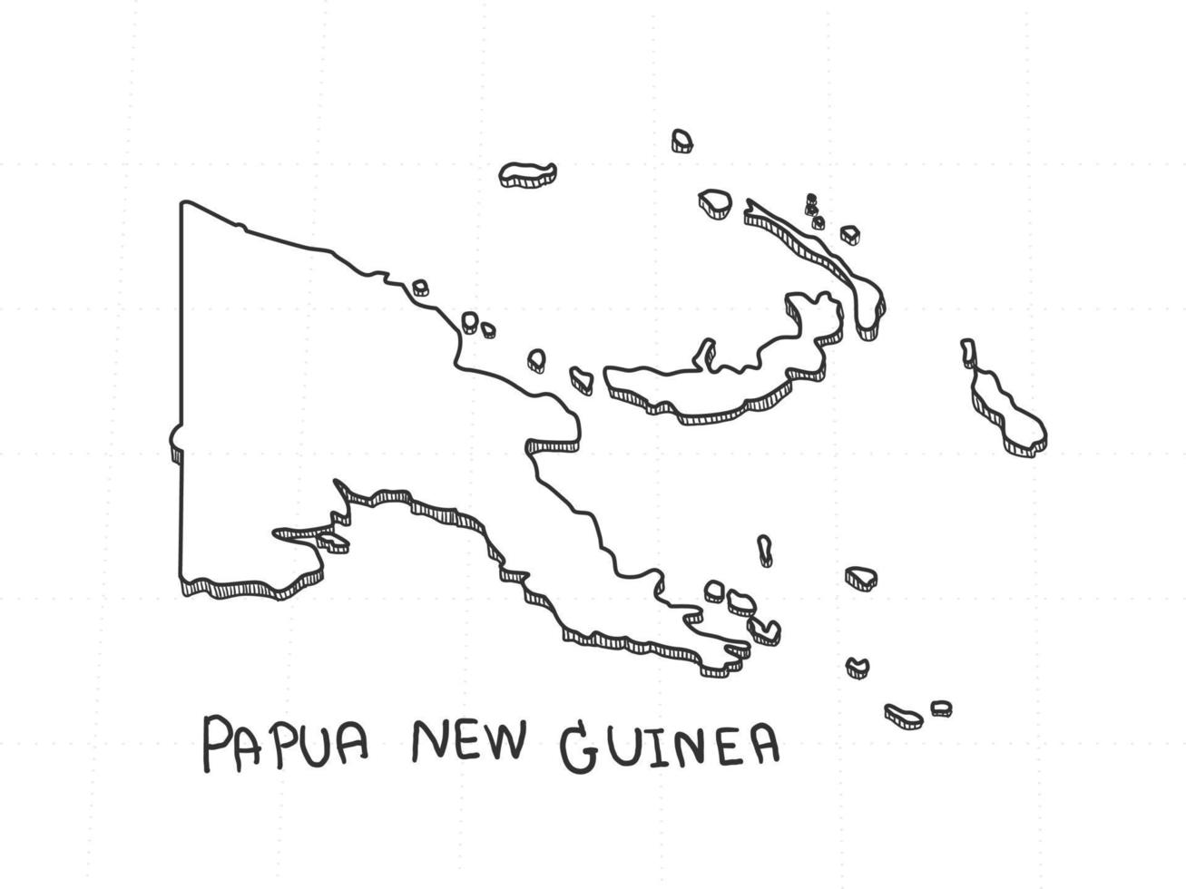 disegnato a mano della mappa 3d della papua nuova guinea su sfondo bianco. vettore