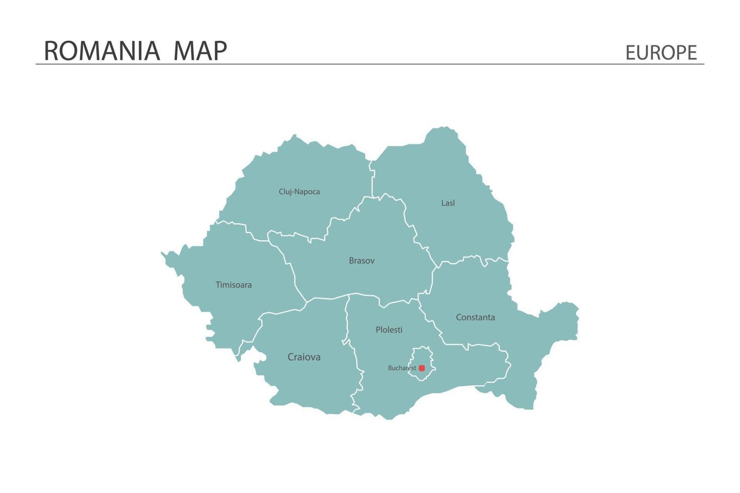 vettore mappa romania su sfondo bianco. la mappa ha tutta la provincia e segna la capitale della romania.