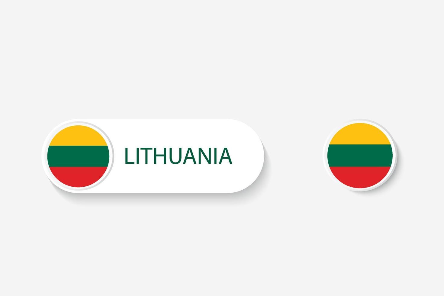 bandiera del pulsante della lituania nell'illustrazione di forma ovale con la parola della lituania. e pulsante bandiera lituania. vettore