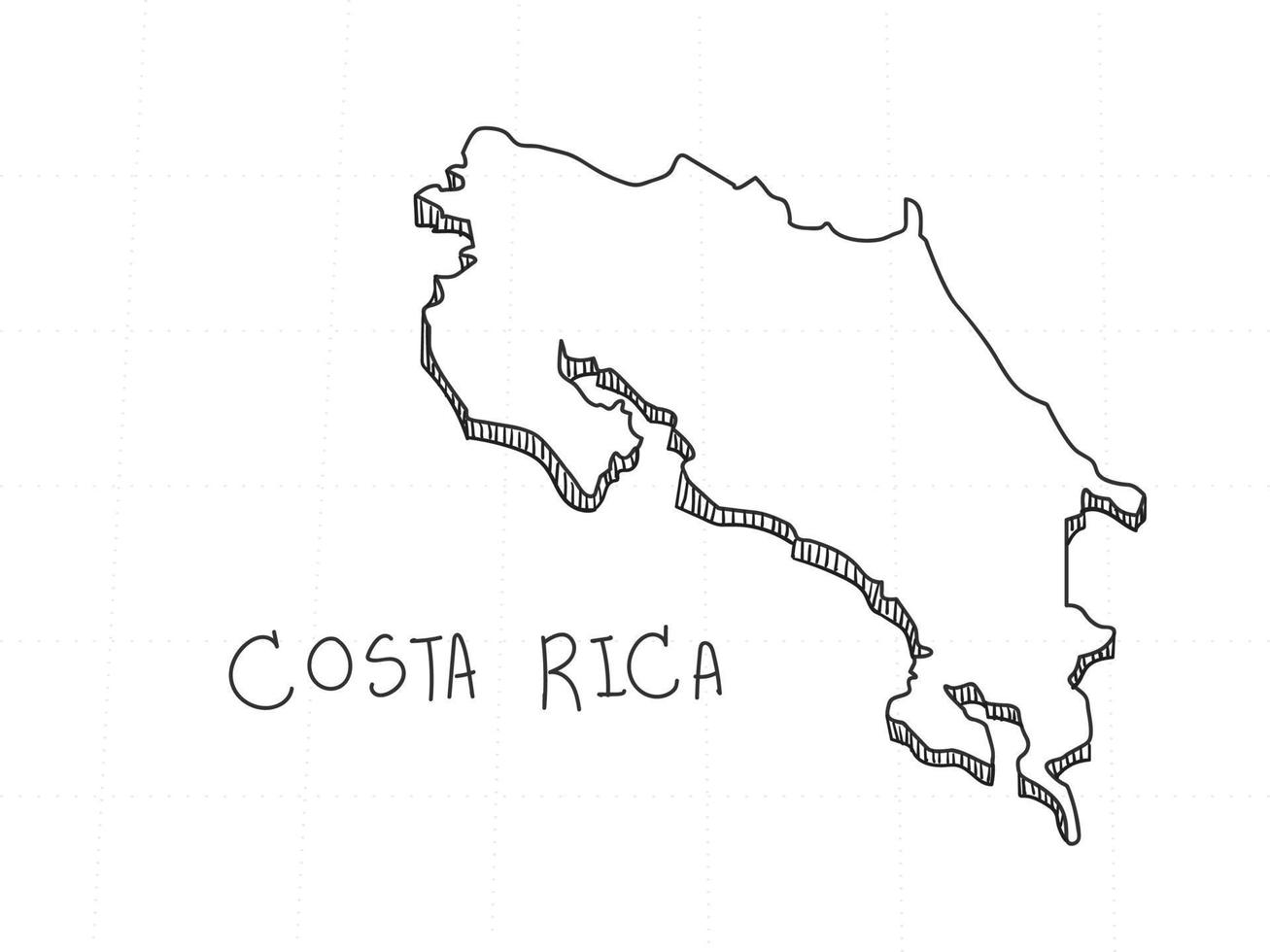 disegnato a mano della mappa 3d della costa rica su sfondo bianco. vettore