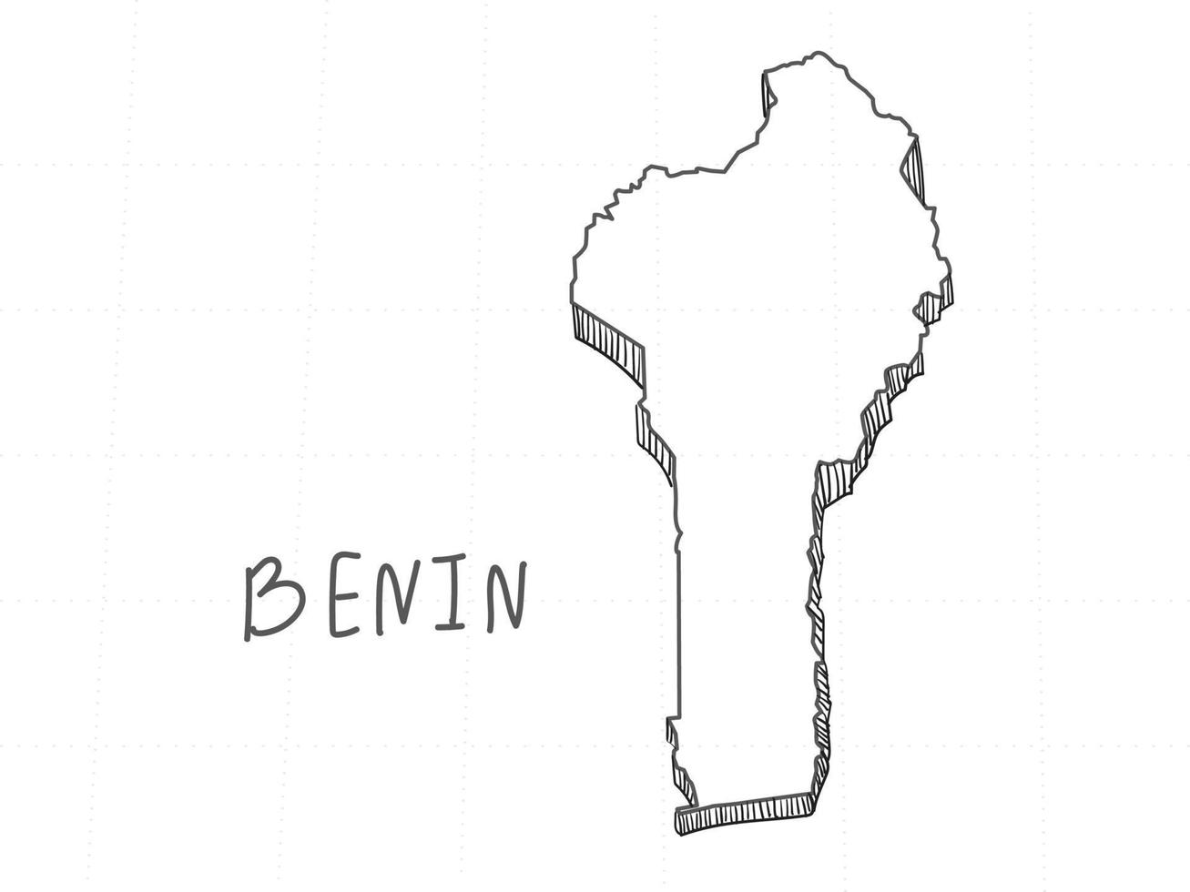 disegnato a mano della mappa 3d del benin su sfondo bianco. vettore