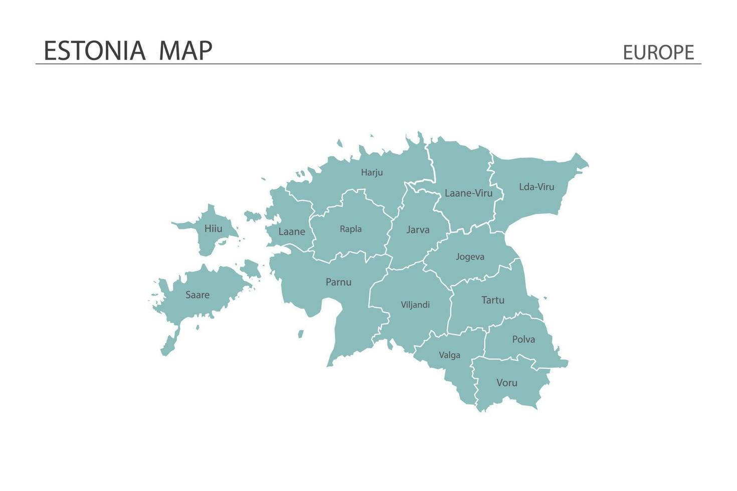 vettore mappa estonia su sfondo bianco. la mappa ha tutte le province e segna la capitale dell'estonia.