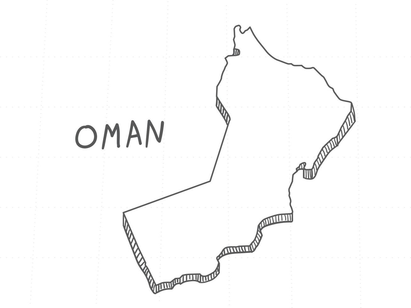 disegnato a mano della mappa 3d dell'oman su sfondo bianco. vettore