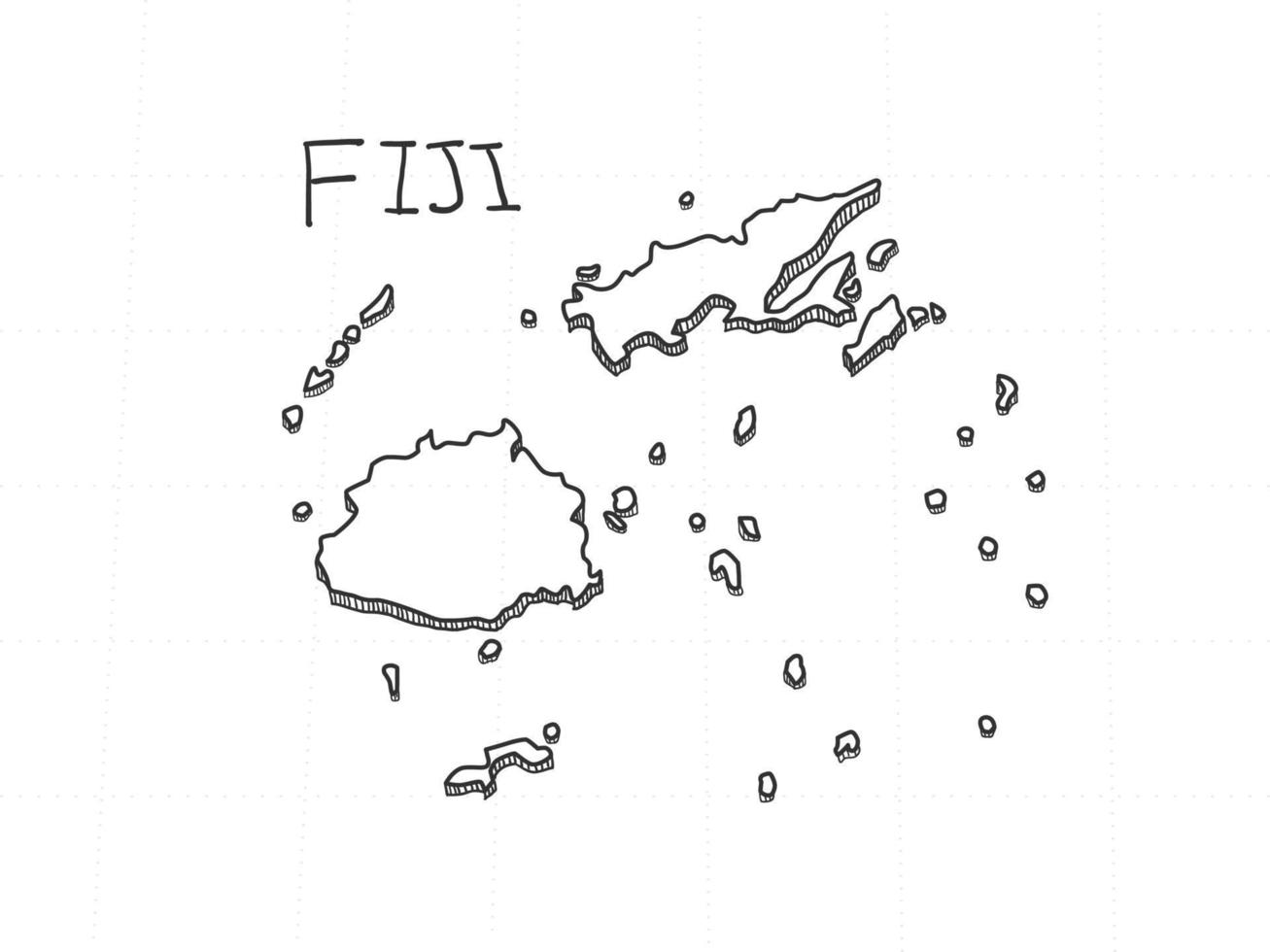 disegnato a mano della mappa 3d delle Figi su sfondo bianco. vettore