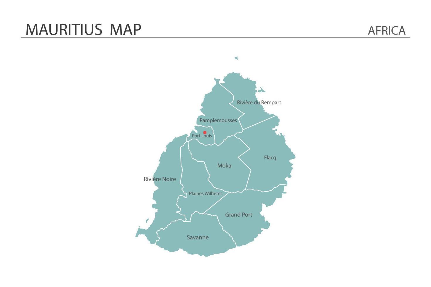 mauritius mappa illustrazione vettoriale su sfondo bianco. la mappa ha tutta la provincia e segna la capitale di mauritius.