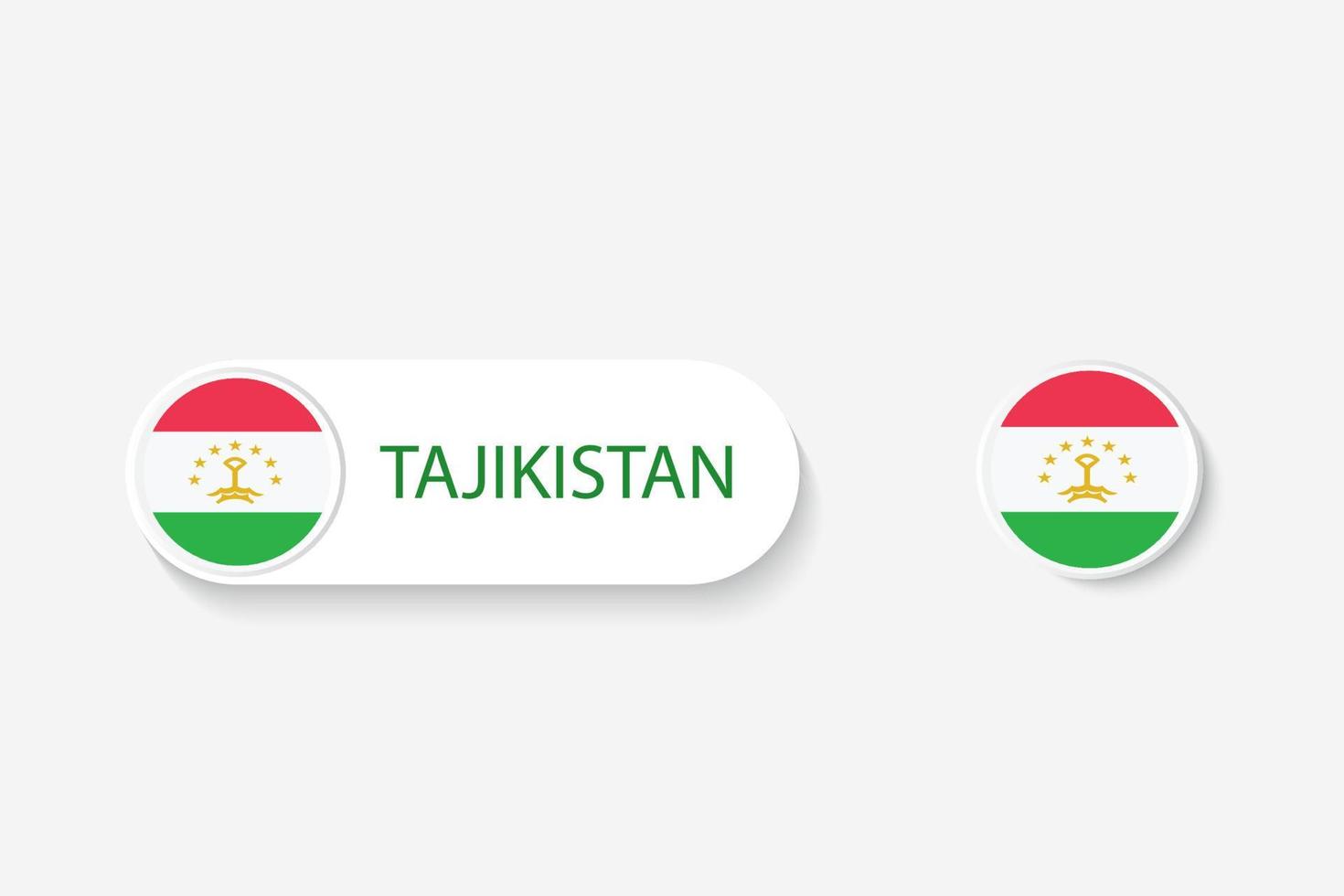 bandiera del pulsante del tagikistan nell'illustrazione di forma ovale con la parola del tagikistan. e pulsante bandiera tagikistan. vettore
