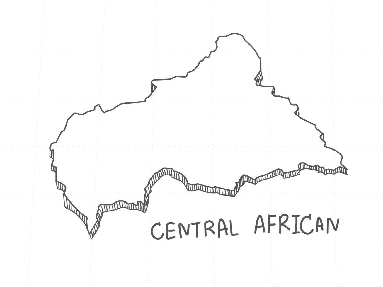 disegnato a mano della mappa 3d dell'Africa centrale su sfondo bianco. vettore