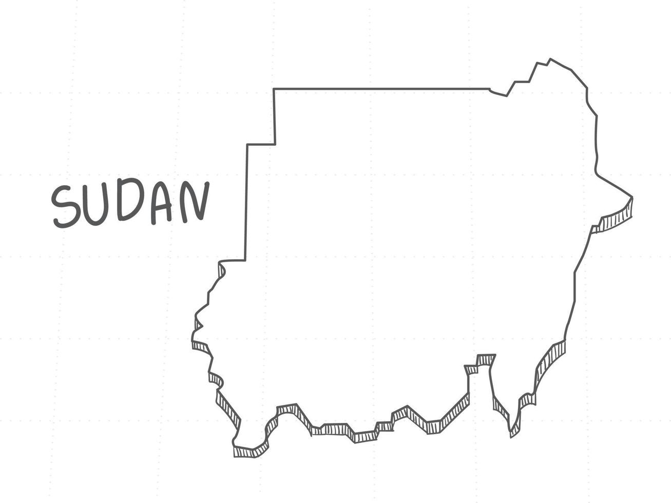 disegnato a mano della mappa 3d del sudan su sfondo bianco. vettore