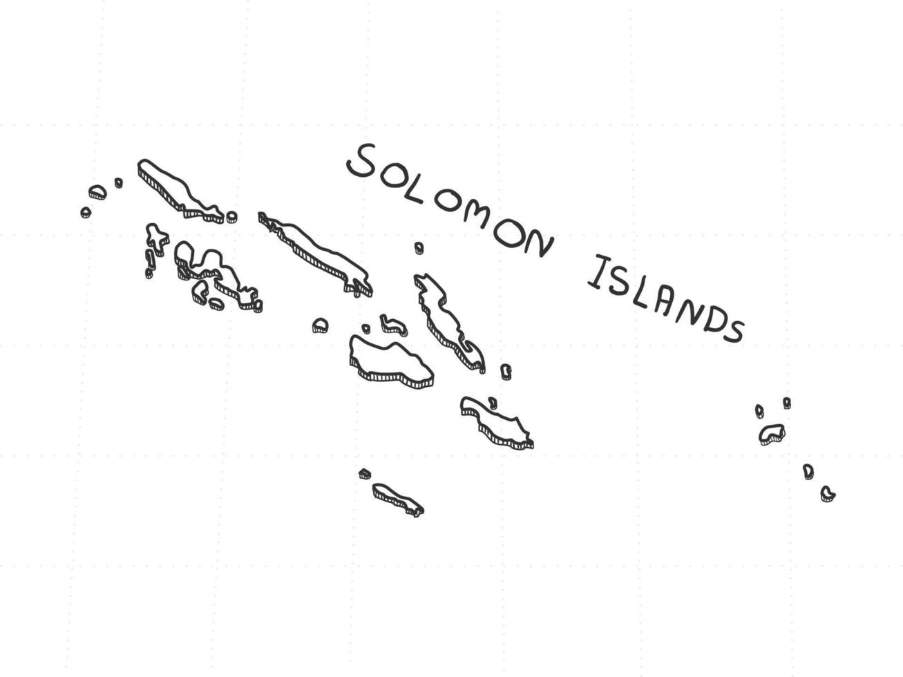 disegnato a mano della mappa 3d delle isole Salomone su sfondo bianco. vettore