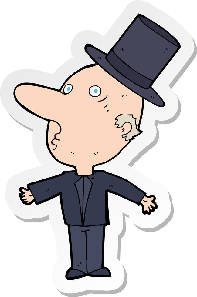 adesivo di un uomo cartone animato che indossa il cappello a cilindro vettore