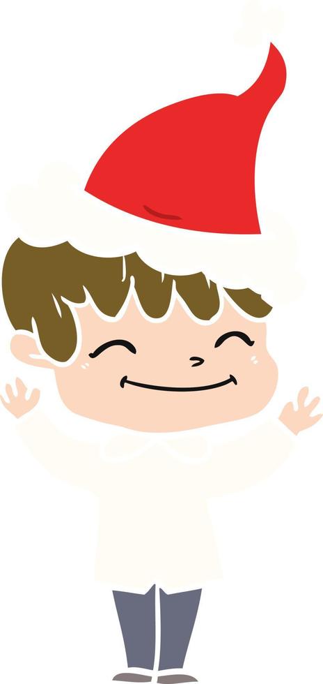 illustrazione a colori piatta di un ragazzo felice che indossa il cappello di Babbo Natale vettore