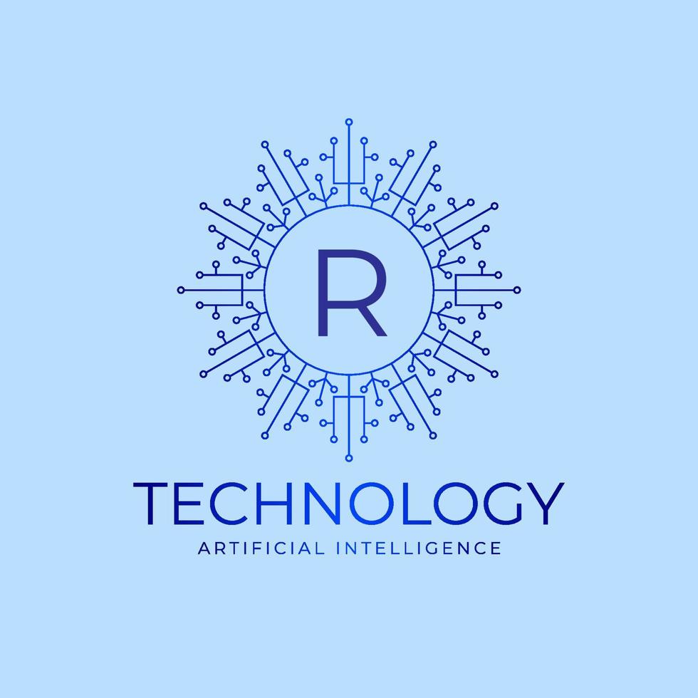 lettera r confini tecnologici intelligenza artificiale elemento di progettazione del logo vettoriale iniziale