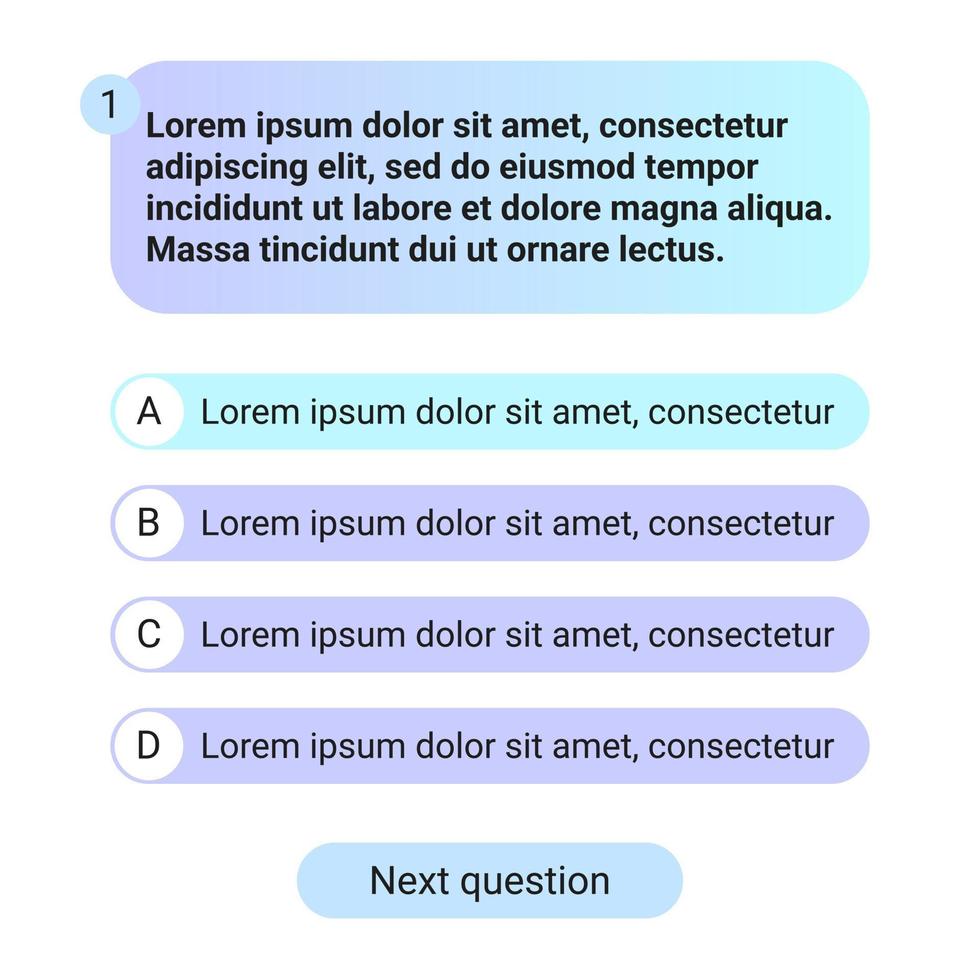 illustrazione vettoriale di progettazione dell'interfaccia utente del modello di test del quiz