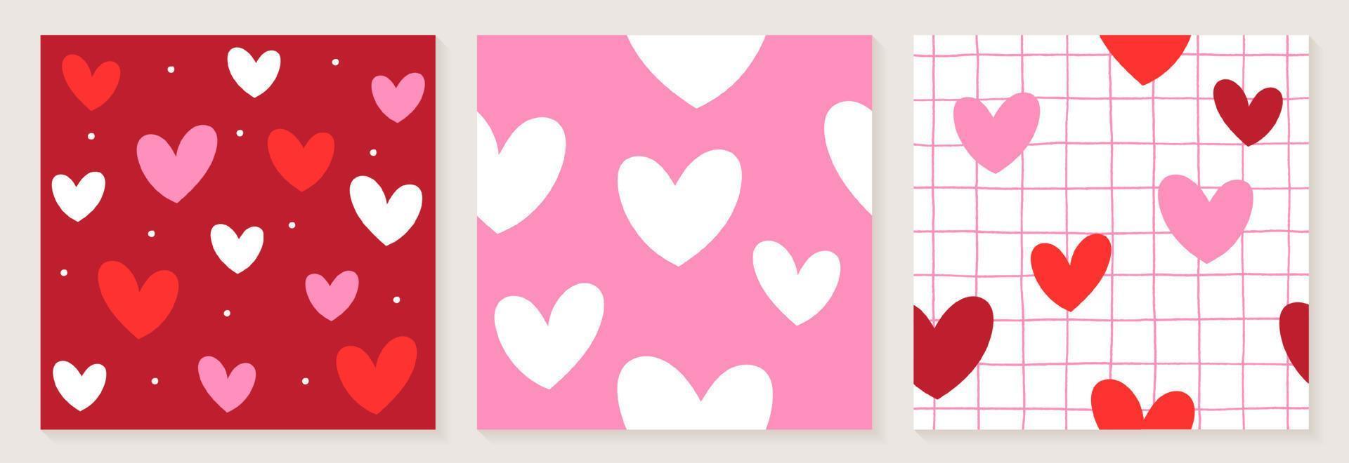 carino cuore san valentino amore bianco rosso rosa colore coriandoli stile piatto tessuto tessile griglia linea controllo modello senza cuciture sfondo estate primavera biglietto di auguri set collezione fascio illustrazione vettoriale