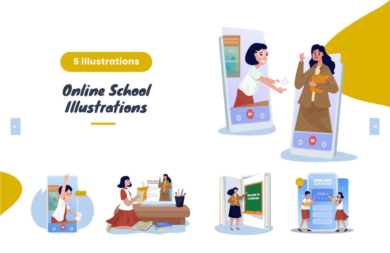 pacchetto di illustrazioni per la scuola online di design piatto vettore