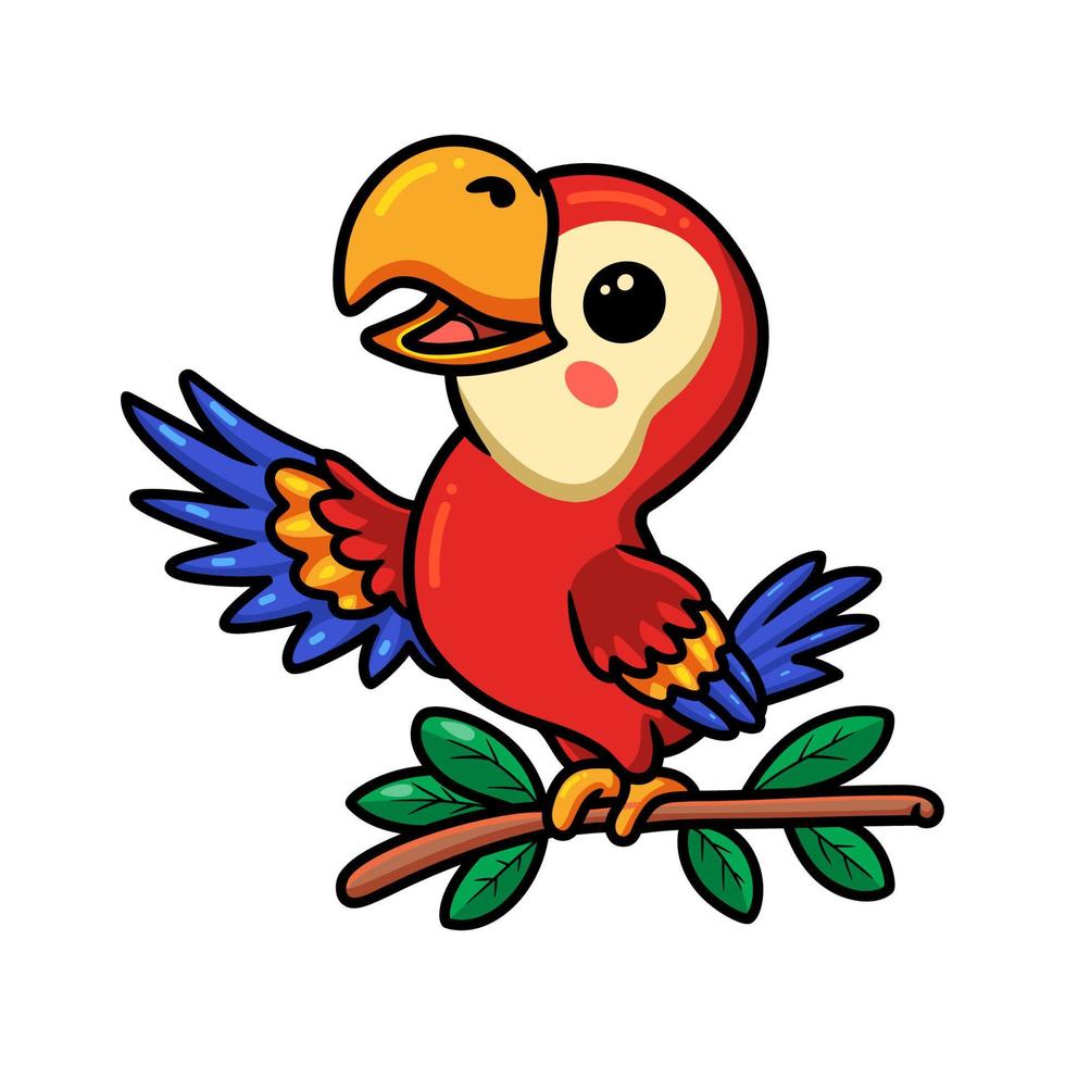 simpatico cartone animato pappagallo sul ramo di un albero vettore