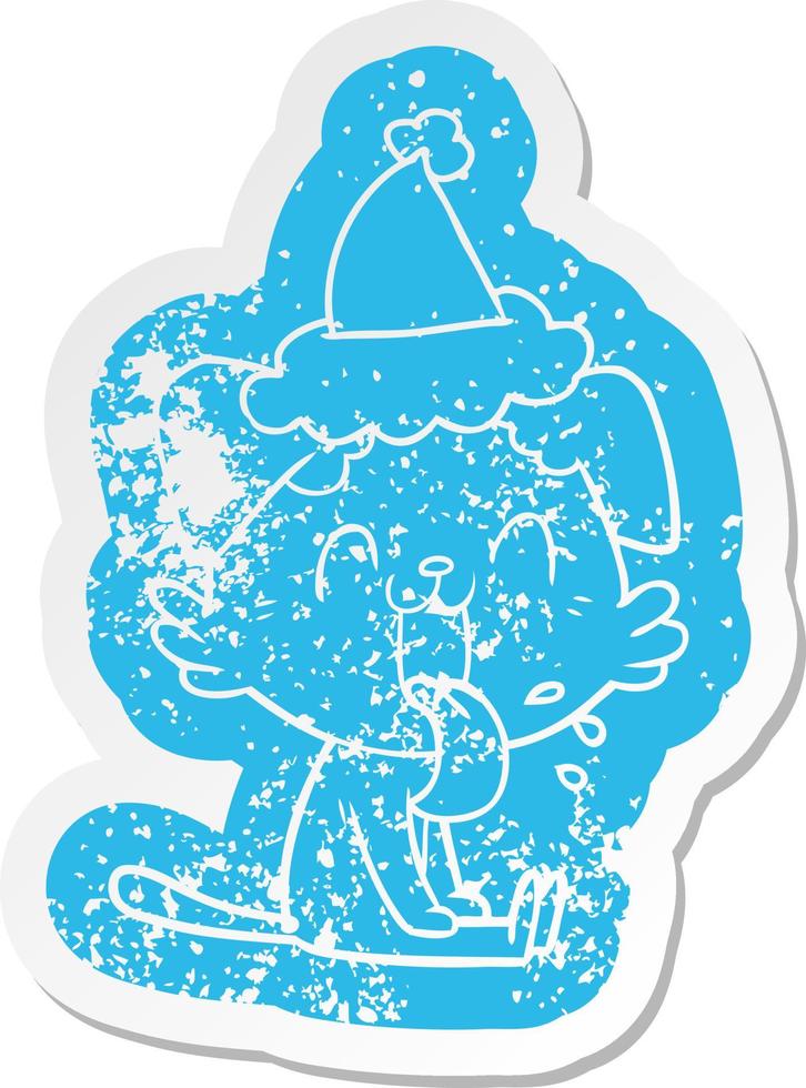 adesivo angosciato del fumetto di un cane ansimante che indossa il cappello di Babbo Natale vettore