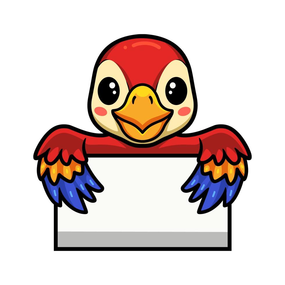 simpatico cartone animato pappagallo con segno in bianco vettore