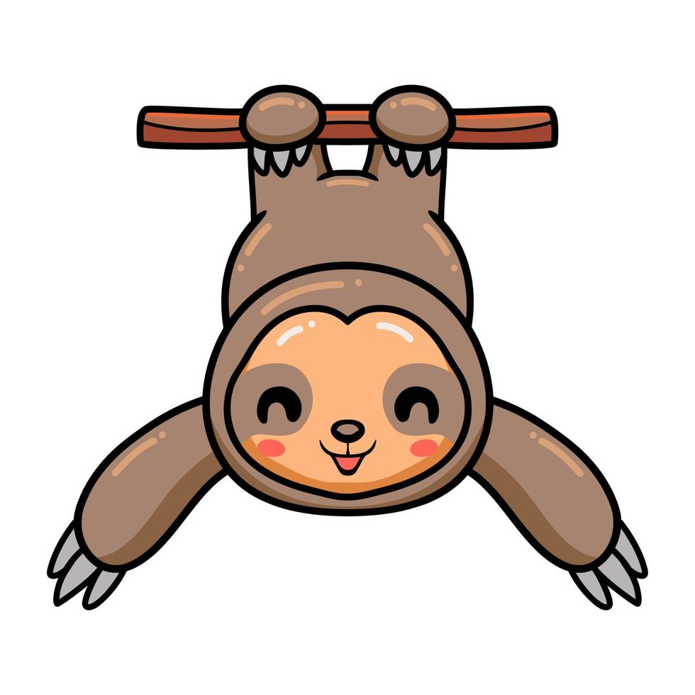 simpatico cartone animato di bradipo bambino appeso al ramo di un albero vettore