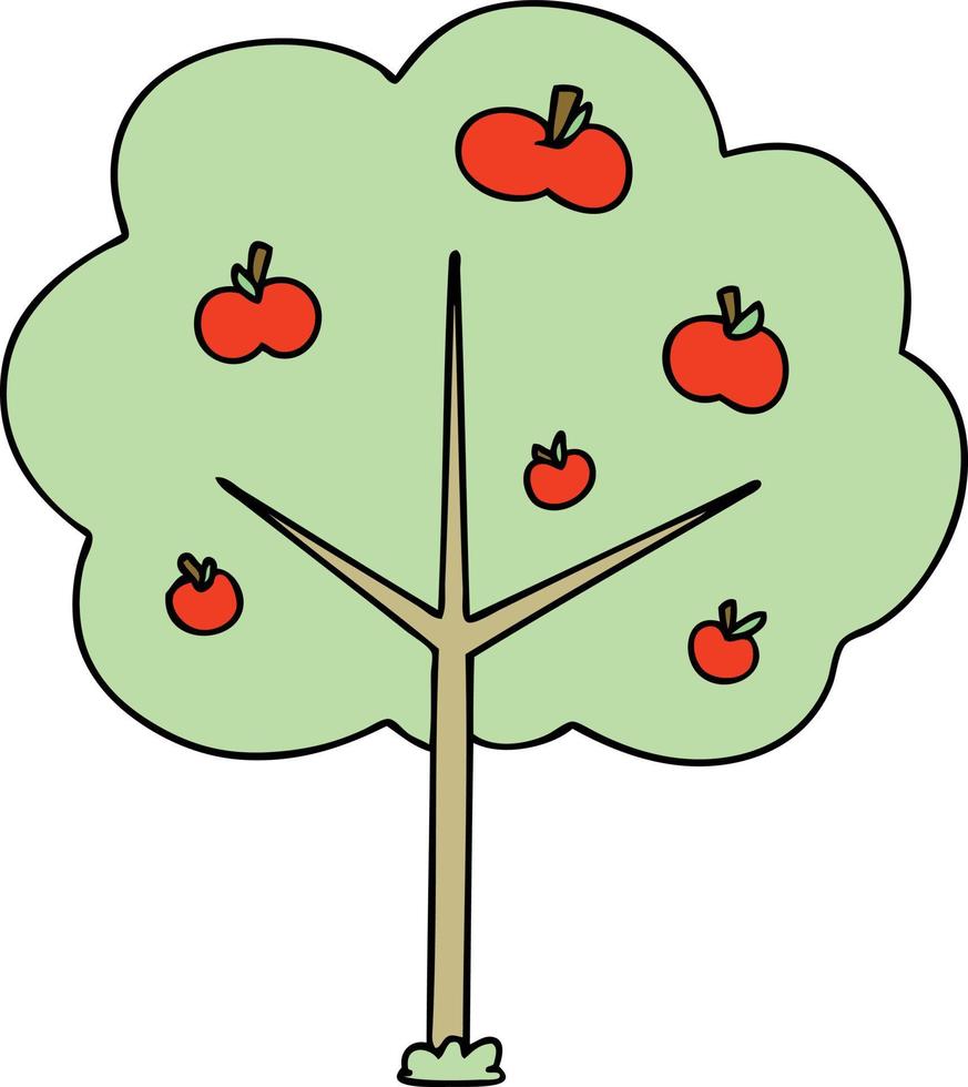 albero di mele del fumetto disegnato a mano eccentrico vettore